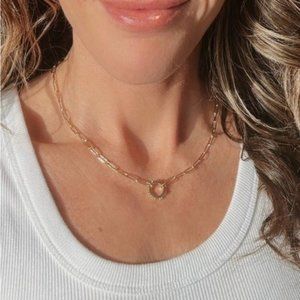 Removable Gemstone Pendant Necklace Blue Chalcedony Gold Paperclip Chain PRETTY